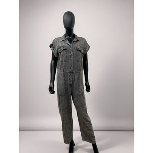 Given Kale Black Acid Wash Jumpsuit L 100% Cotton Utility‎ Style